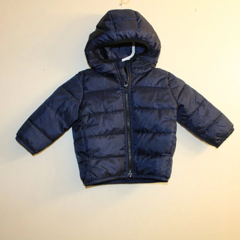 The Children’s Place Toddler Puffer Jacket Navy‎ Blue Hooded Coat 12-18 Months
